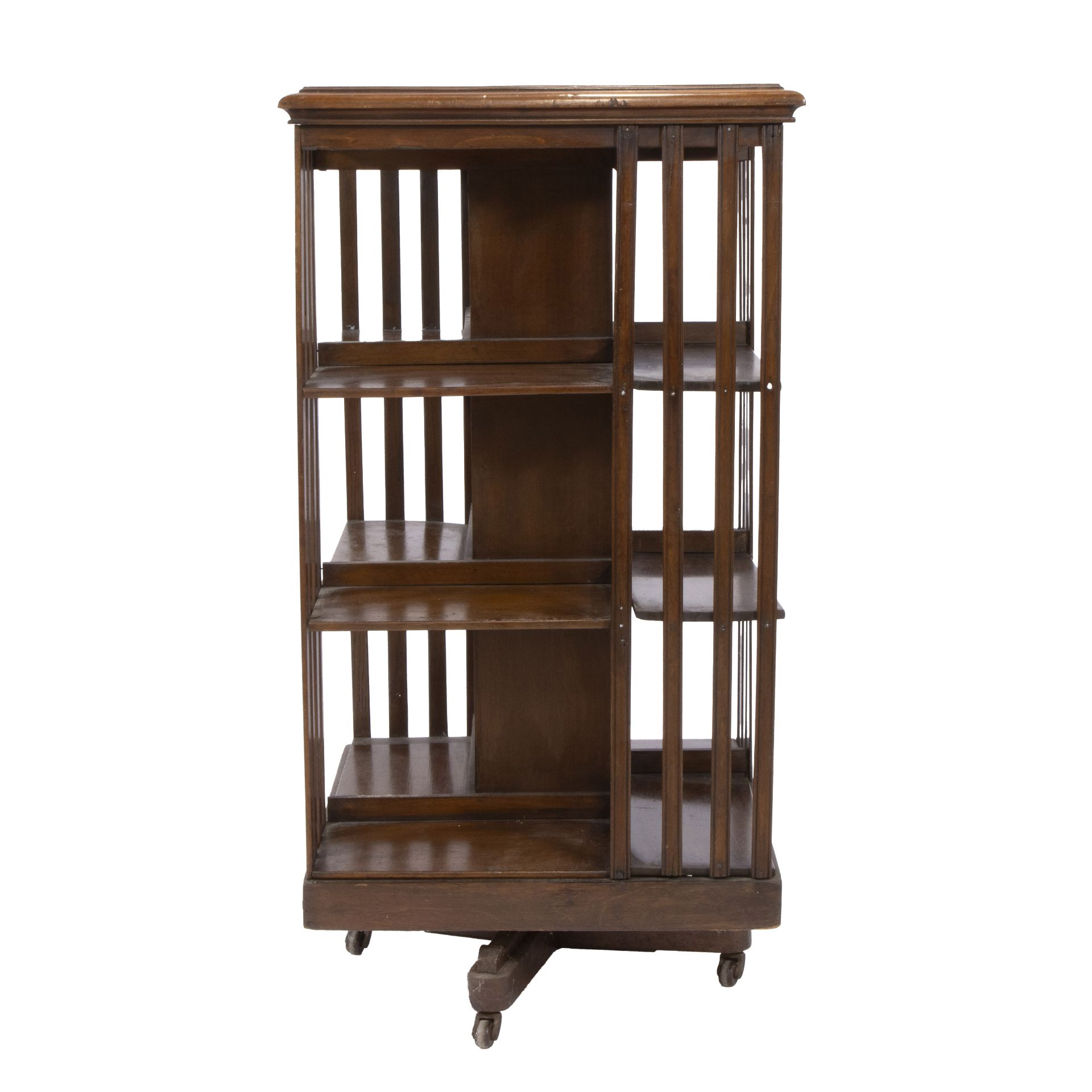 English oak bookmill with 3 levels and resting on castors, early 20th century - Bild 5 aus 6
