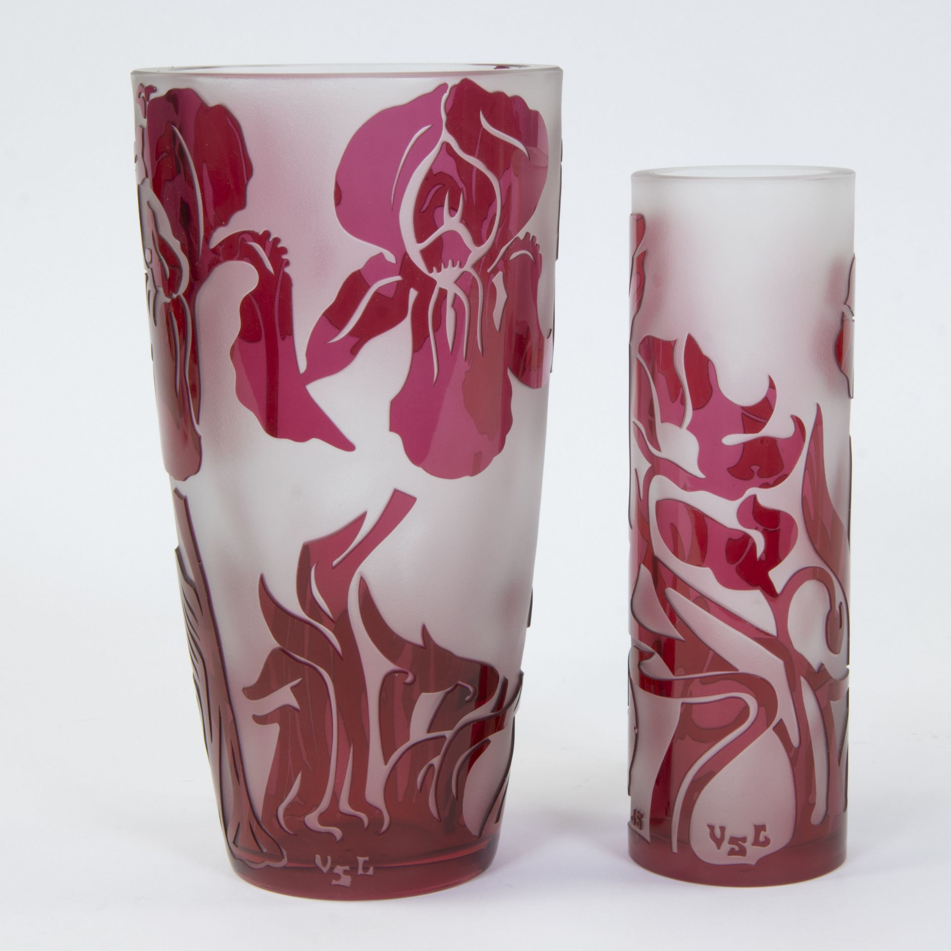 2 multi-layered acid-etched vases signed VSL for VAL SAINT LAMBERT monogrammed JS for Jacqueline SIM - Image 2 of 9