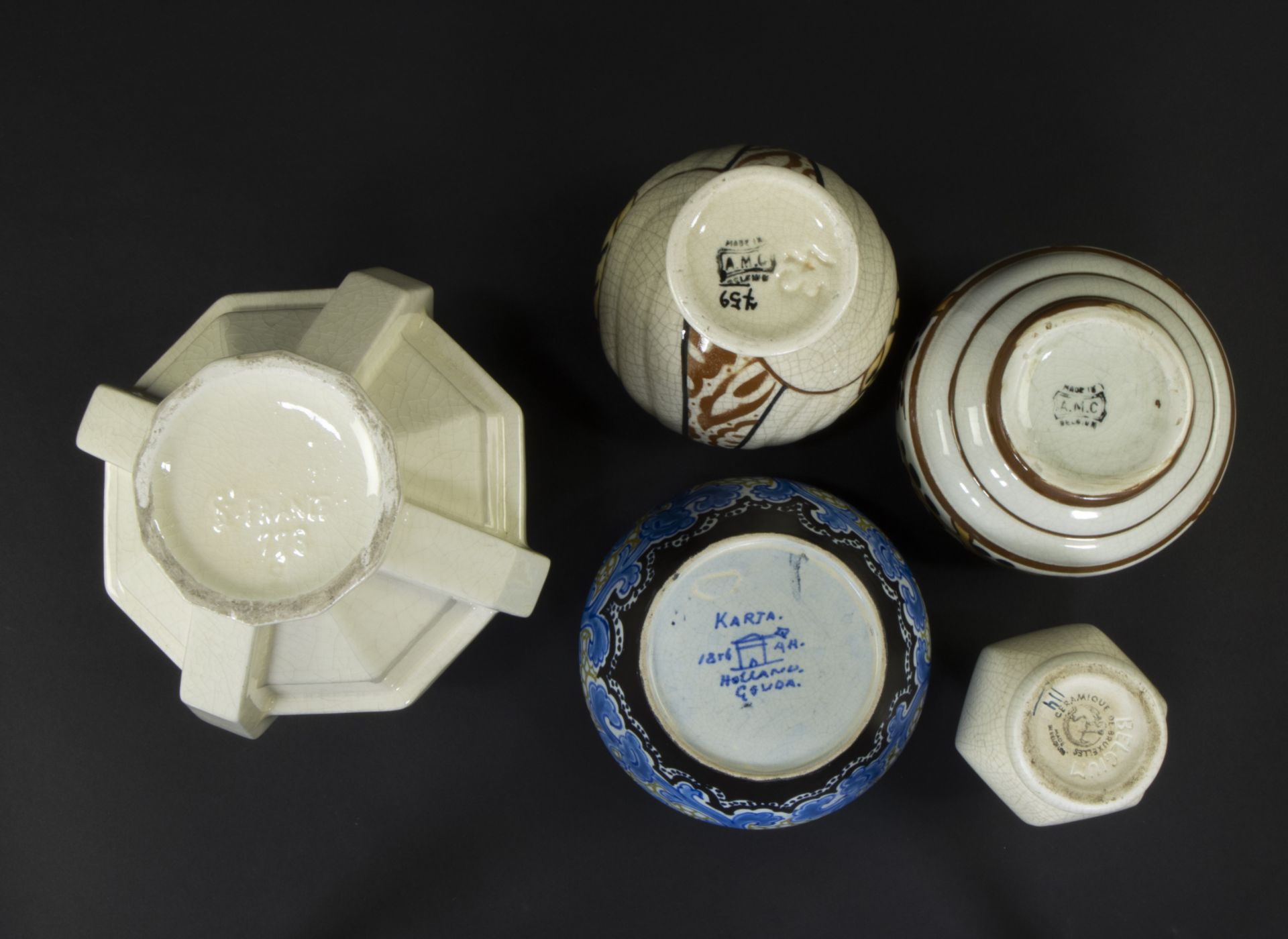 Collection of Art Deco vases of crackled and enamelled ceramics, Saint Clemant, Gouda, Céramique de - Bild 5 aus 5