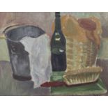 Rik SLABBINCK (1914-1991), oil on panel Still life with bucket and wine bottle, signed