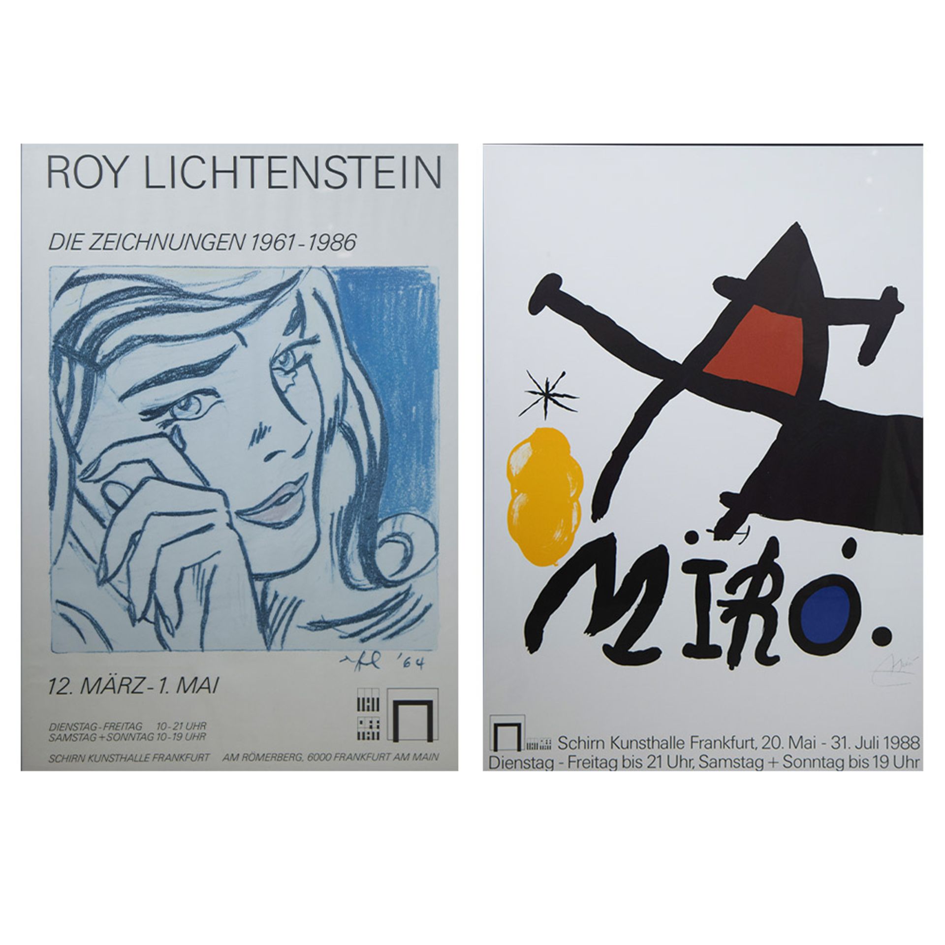 2 posters by Roy Lichtenstein 1964 and MIRO 1988, Schirn Kunsthalle Frankfurt, framed