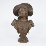 Dominique VAN DEN BOSSCHE (1854-1906), terracotta bust Lady with hat, signed