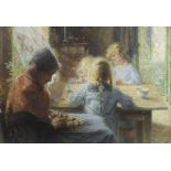 Henri VAN MELLE (1859-1930), oil on canvas Playing children at table, signed and dated '17