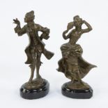 A pair of bronze figurines in brown patina of a Noble Lady and Noble Lord