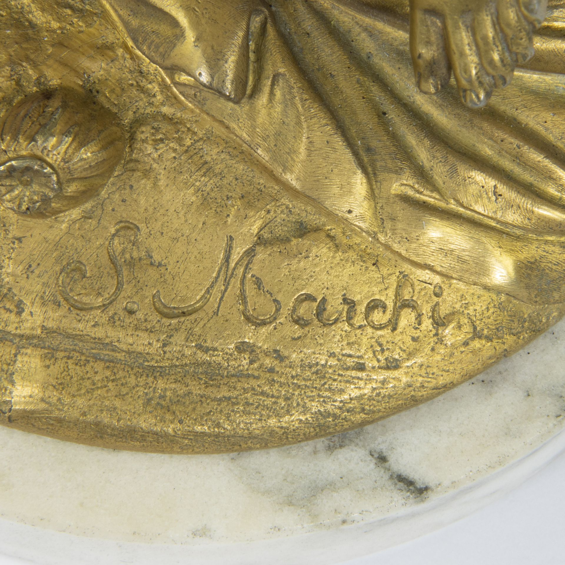 Pair of gilt bronze Italian sculptures 'Winter and spring' signed S. Marchi - Image 5 of 5