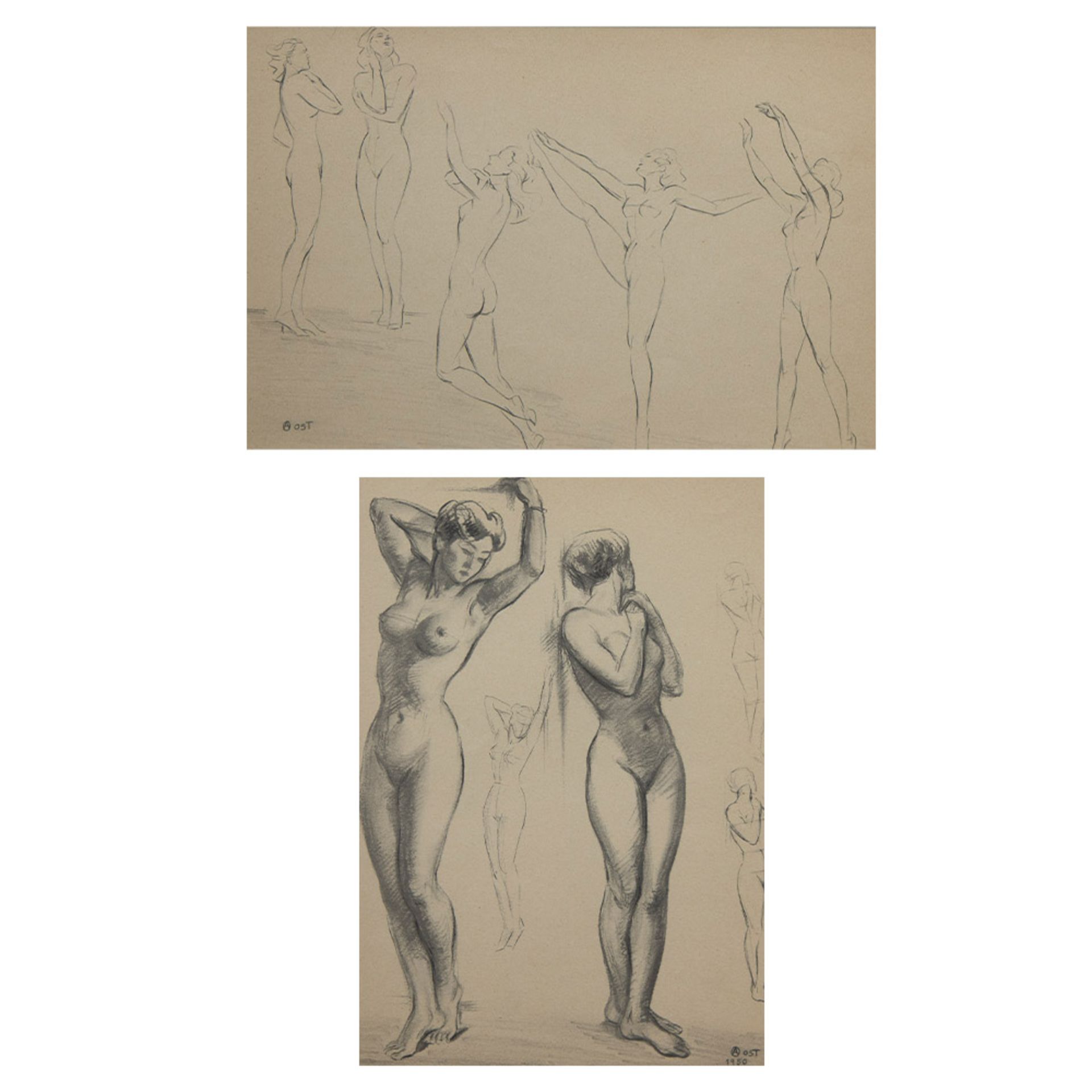 Alfred OST (1884-1945), 2 drawings, signed and one dated 1950