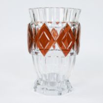 Val Saint Lambert, clear and orange cut crystal vase, design Charles Graffart 1930s