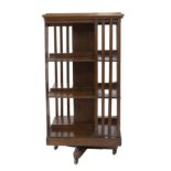 English oak bookmill with 3 levels and resting on castors, early 20th century