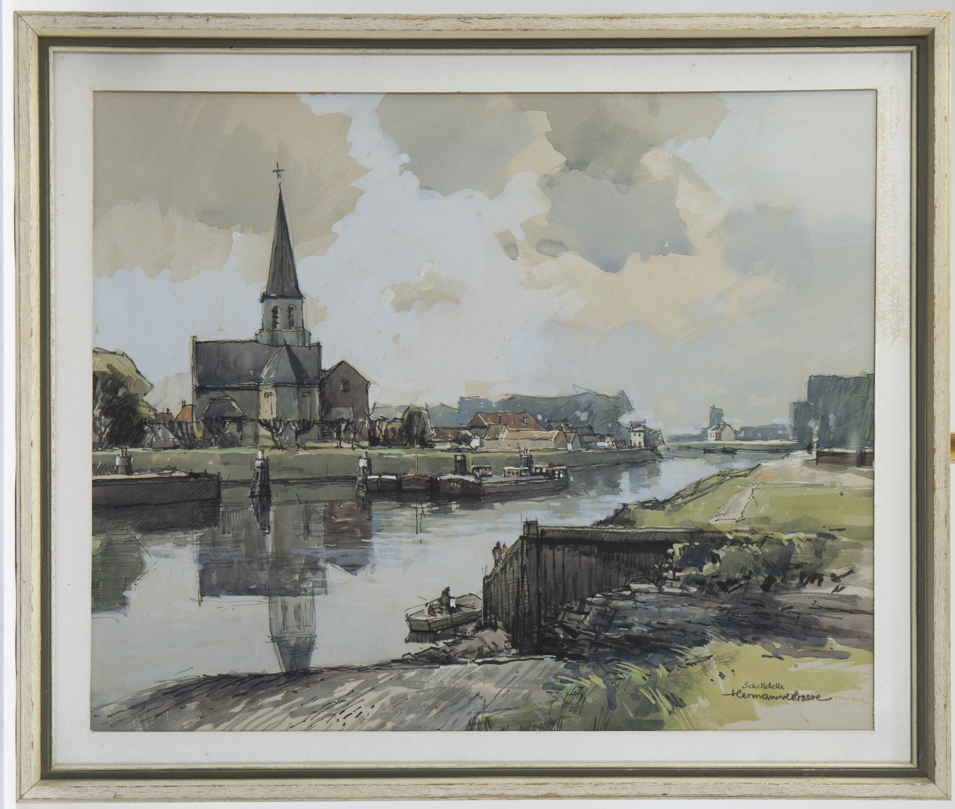 Herman VERBAERE (1906-1993), 2 watercolour paintings of the View of Zegelem and Ferry Schellebelle, - Bild 6 aus 7