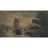 Andreas SCHELFHOUT (1787-1870), watercolour, Animated landscape with boat, signed