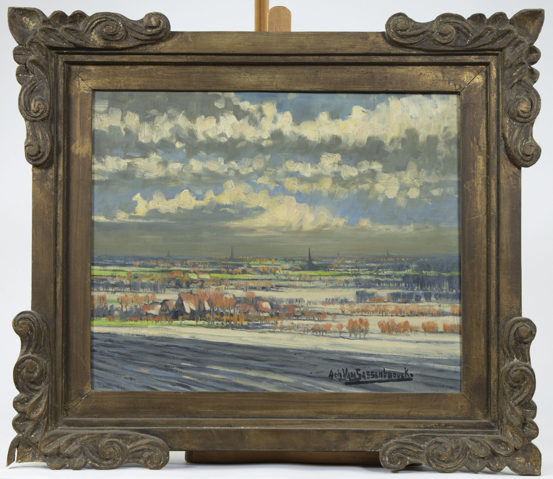 Achille VAN SASSENBROUCK (1886-1979), oil on canvas Landscape with church tower, signed - Bild 2 aus 4