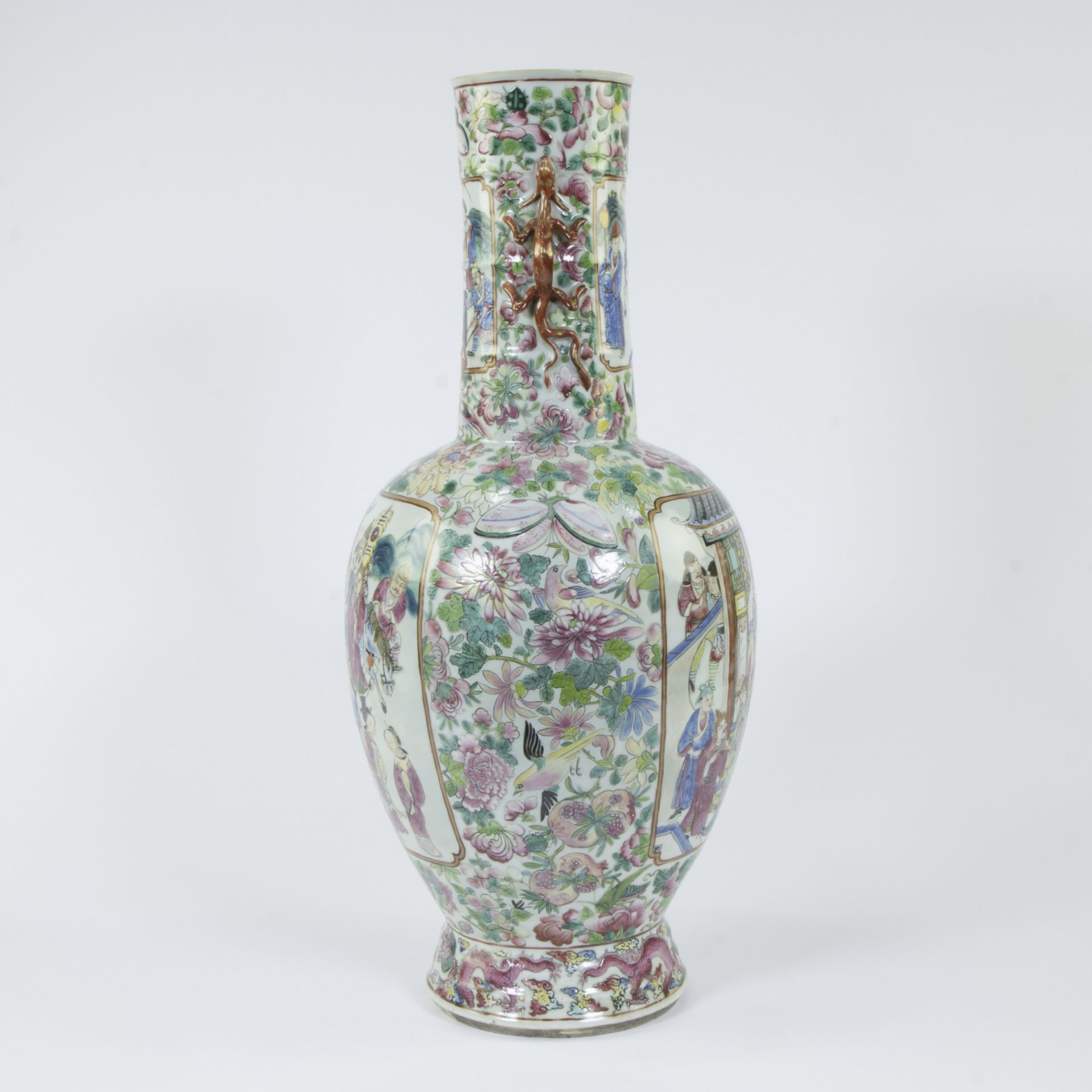 A large Chinese famille rose vase, decorated with flowers, birds, butterflies and dragons , the pane - Image 4 of 6