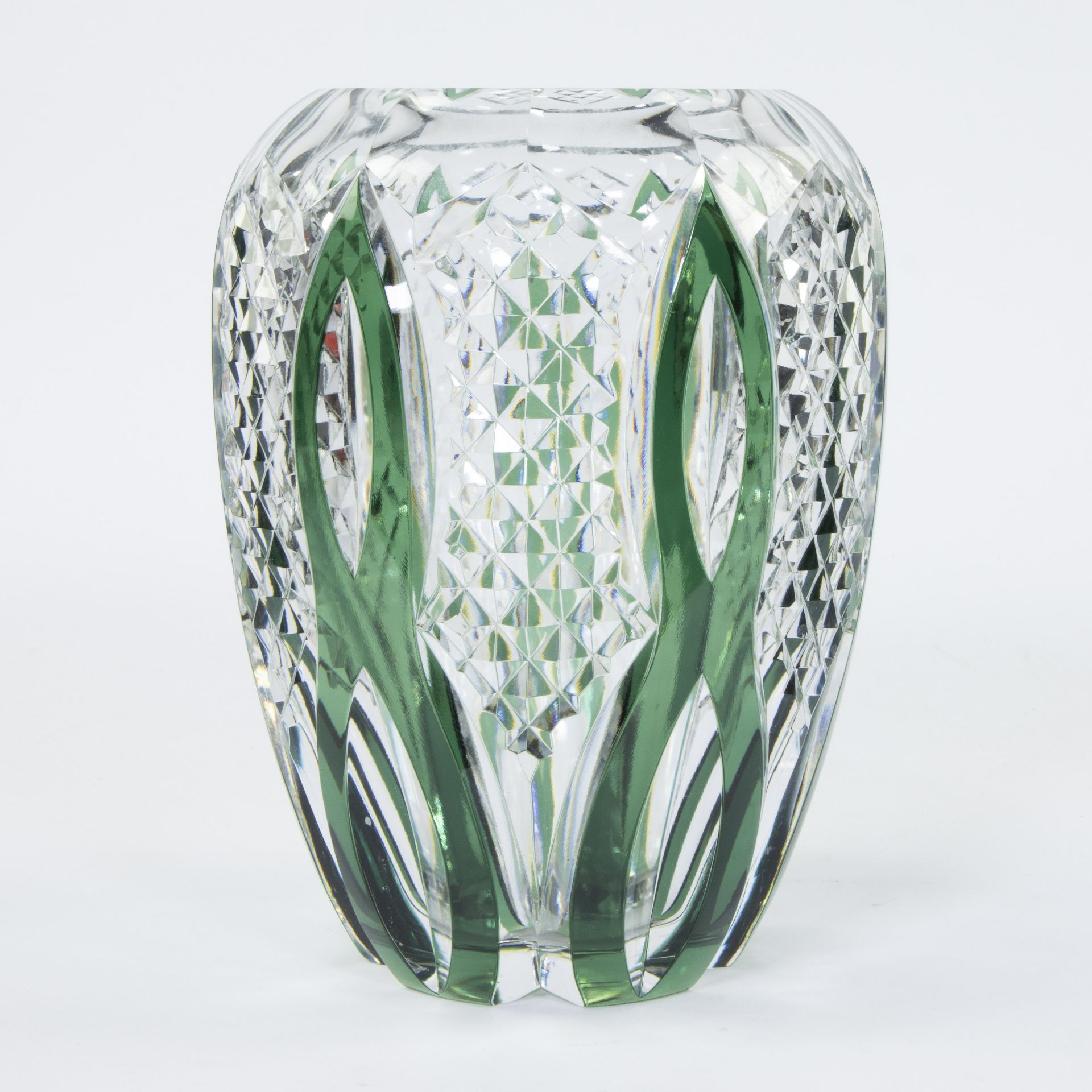 Val Saint Lambert clear and green cut crystal Art Deco vase, marked 1052 PU (pièce unique) - Bild 2 aus 5