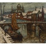 Alphonse II VAN BEURDEN (1878-1961), oil on canvas animated canal view, signed