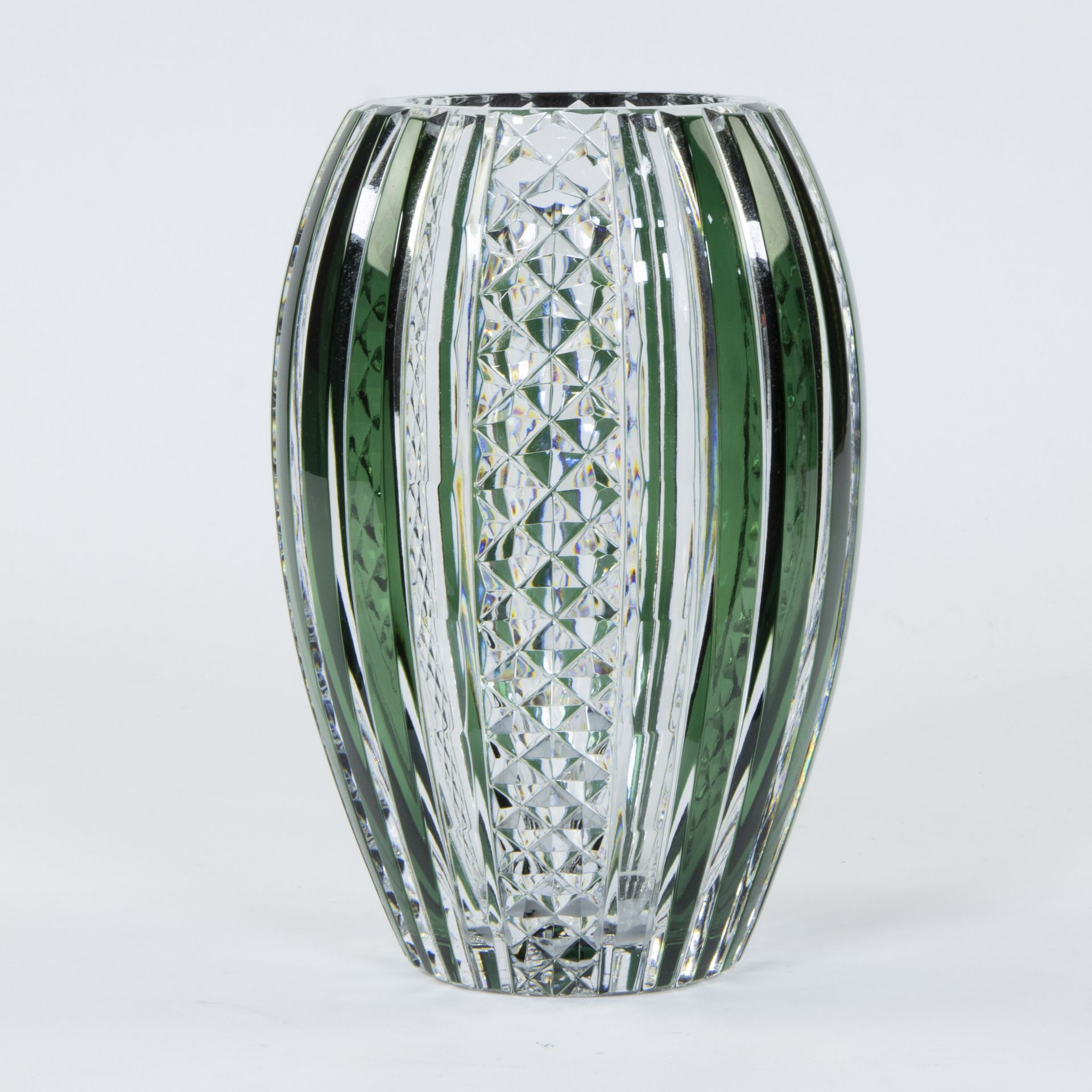 Val Saint Lambert clear and green cut crystal Art Deco vase, signed - Bild 3 aus 5