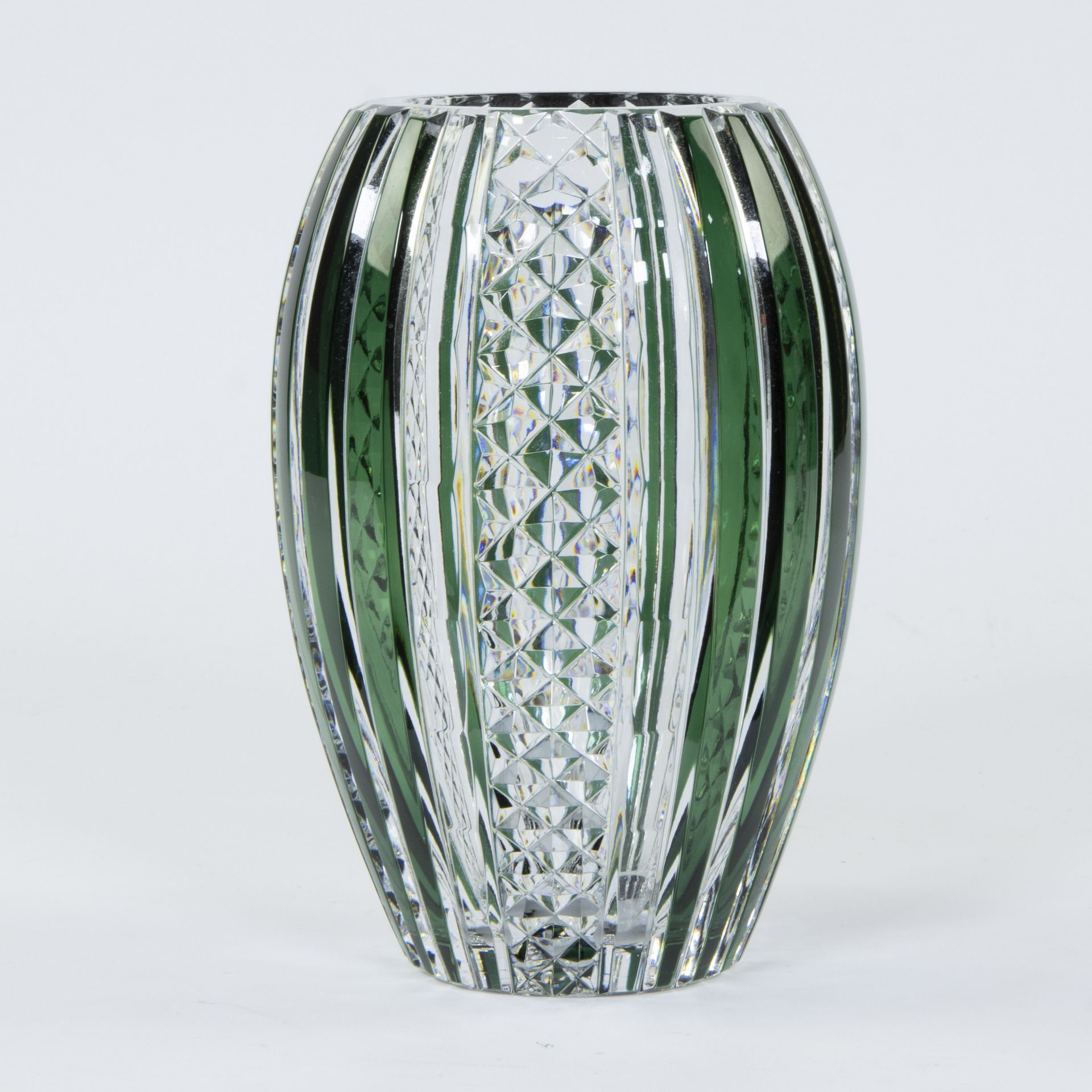 Val Saint Lambert clear and green cut crystal Art Deco vase, signed - Image 3 of 5