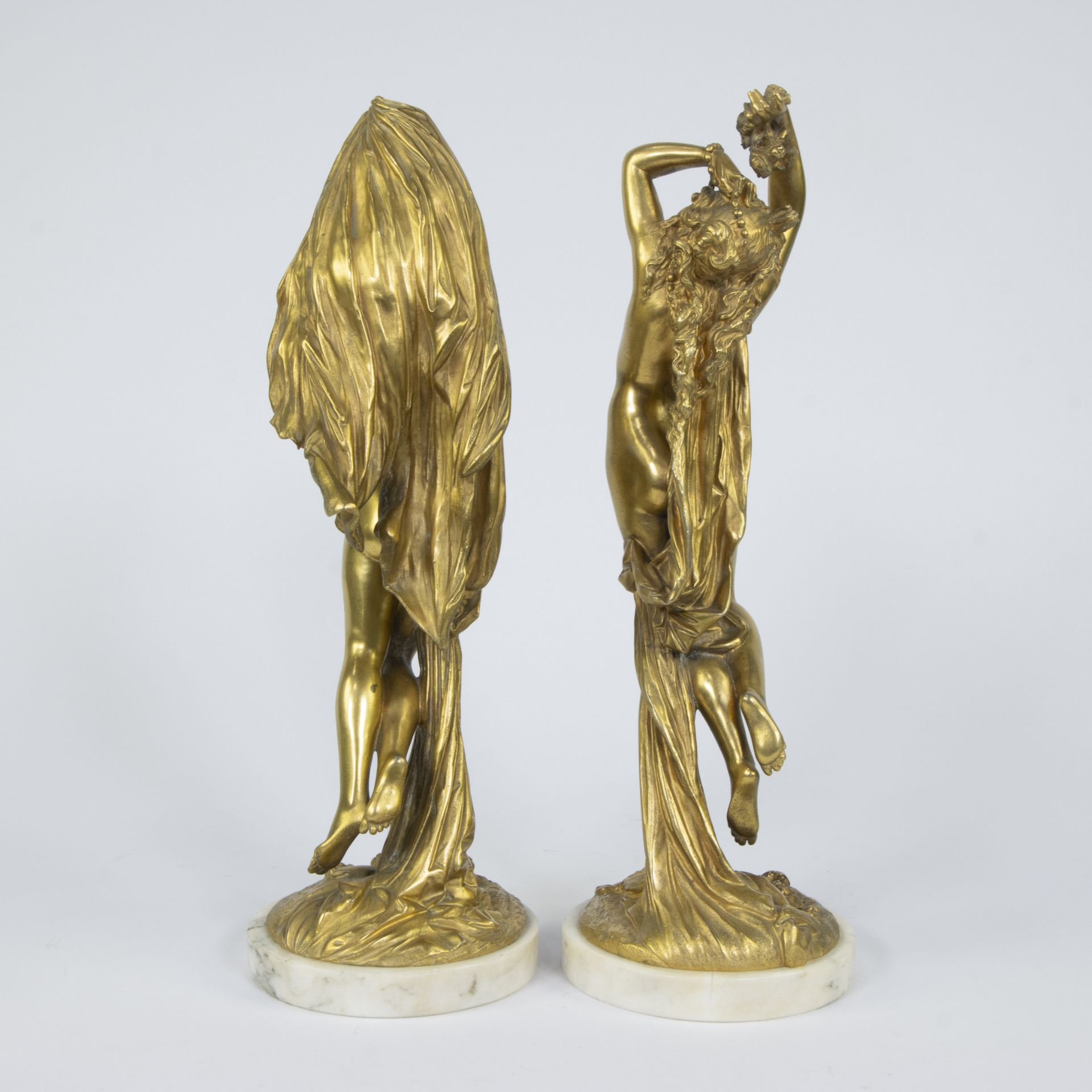 Pair of gilt bronze Italian sculptures 'Winter and spring' signed S. Marchi - Image 3 of 5