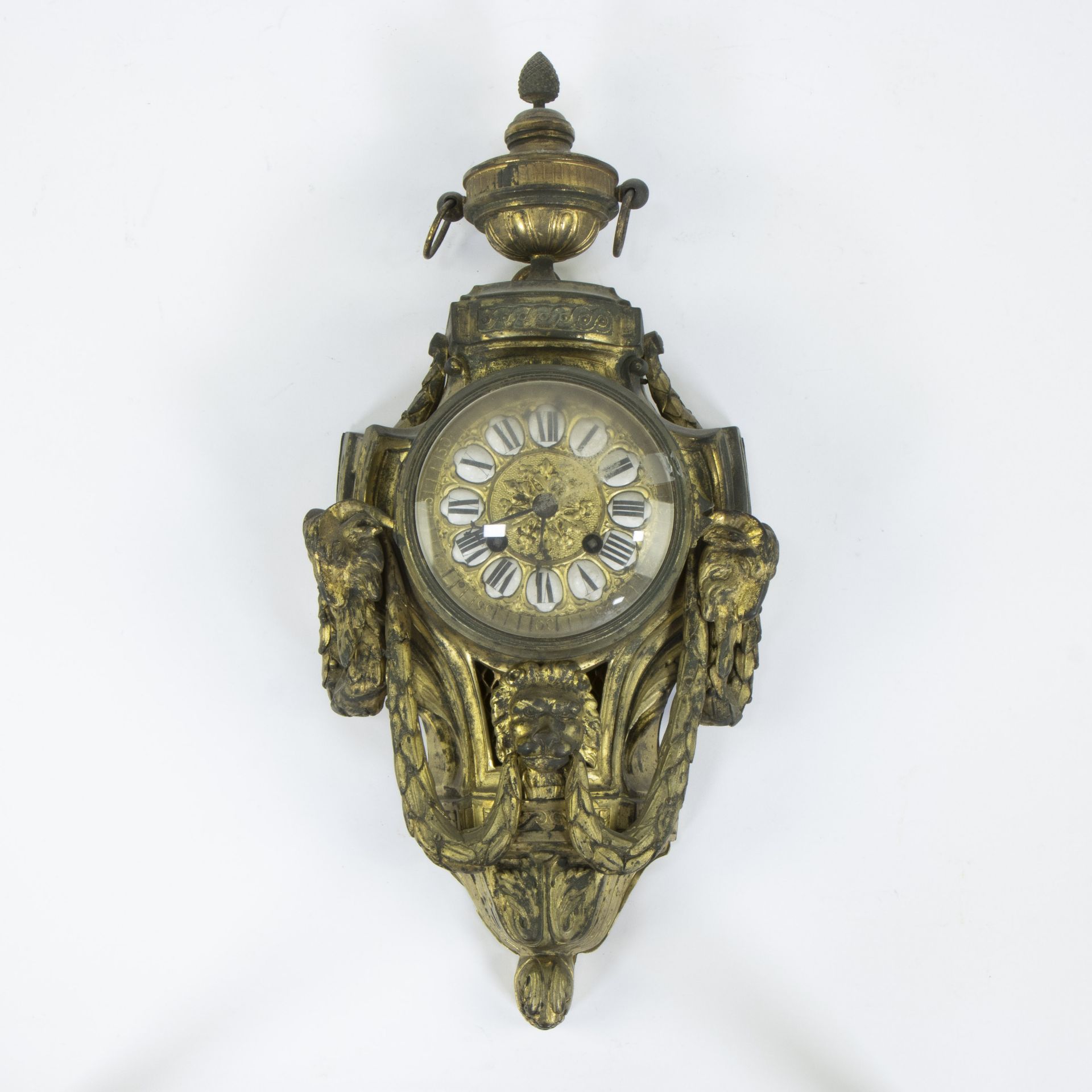 French 19th century bronze cartel clock marked G. Philippe, Palais Royal