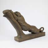 Art Deco panther on a tree stump in wenge wood, 1940s, signed L. Willaert