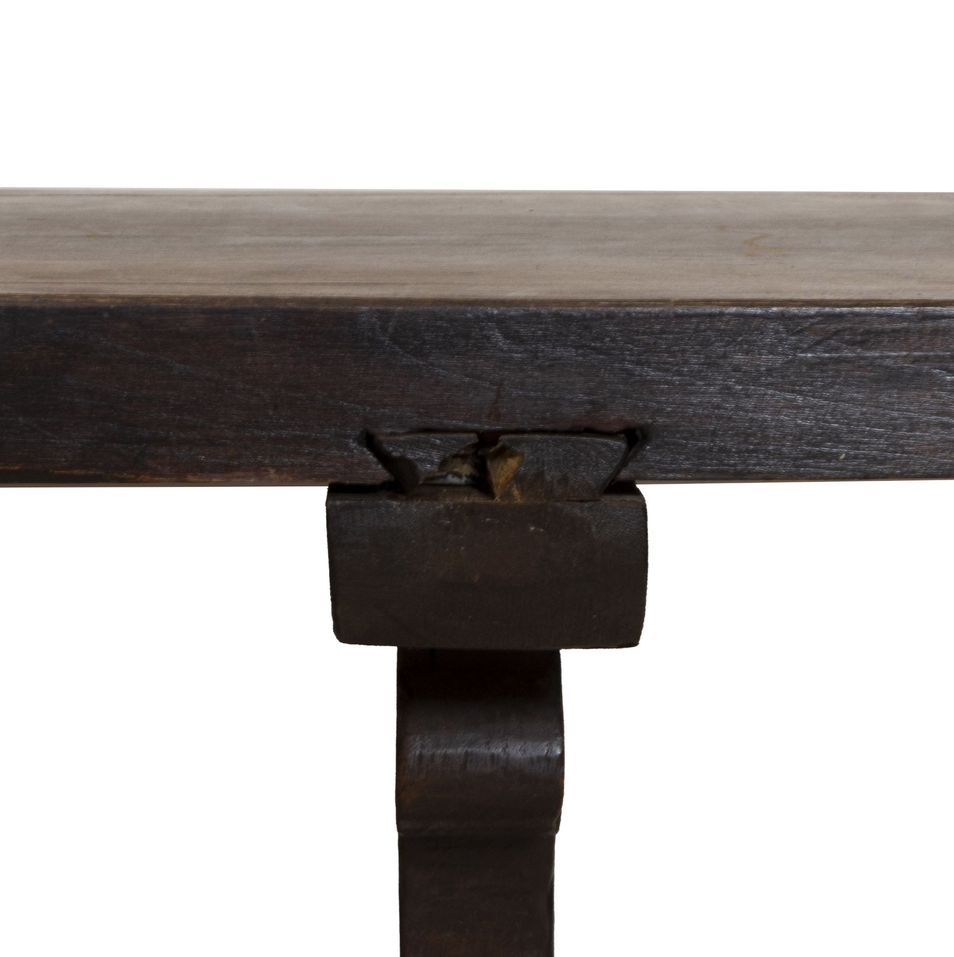 Old oak table with wrought ironwork between the legs after Spanish 17th-century example - Image 2 of 3