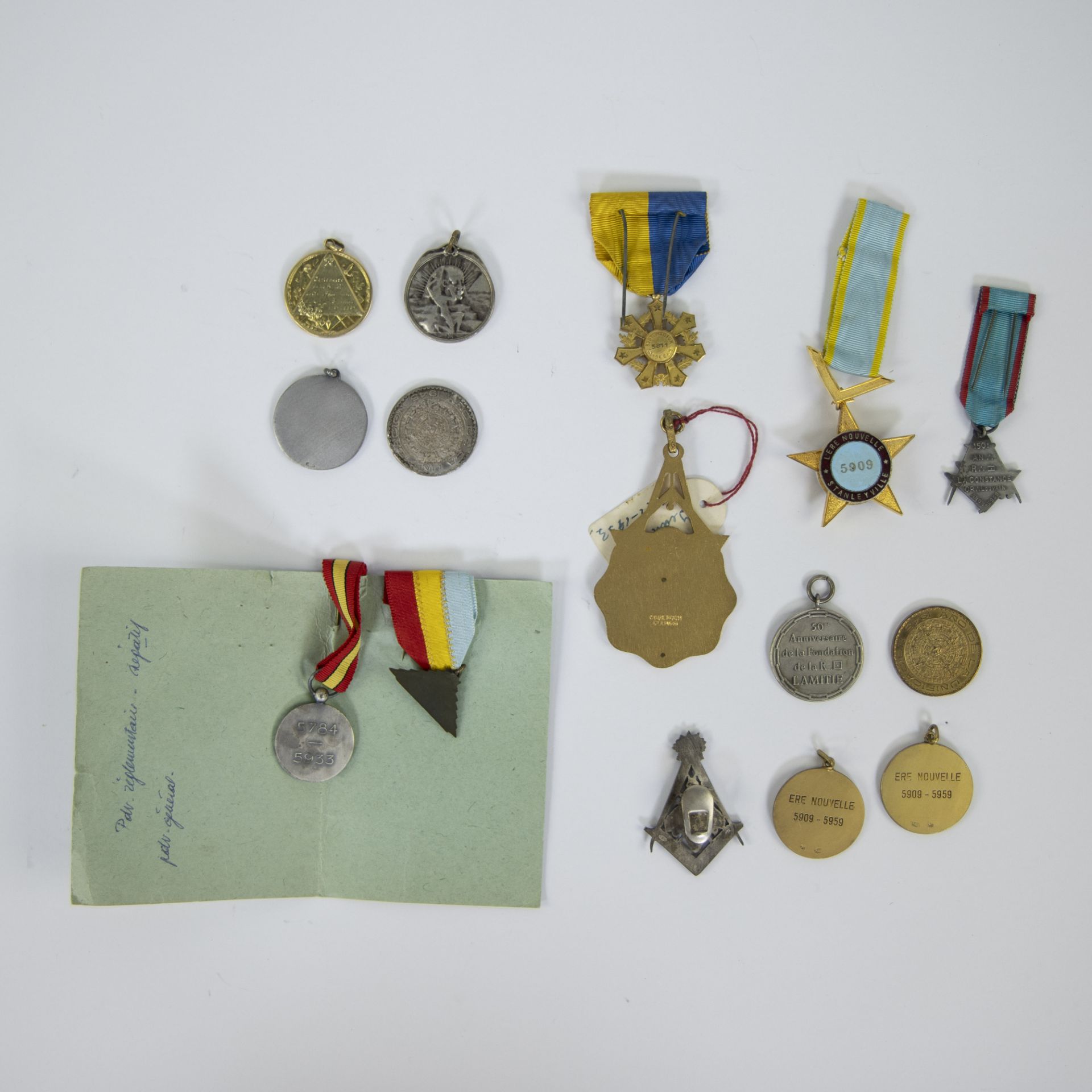 Collection of Lodge items, tokens, documents and 18th century document with seal - Image 6 of 6