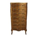 Louis XV style 7-drawer chest with marble top and bronze mounts