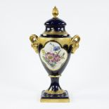 Lindner Kueps Bavaria cobalt blue and gilt porcelain vase with decoration of flowers and gilt rams h