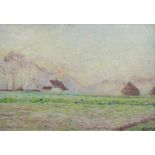 Anna DE WEERT (1867-1950), oil on canvas Landscape with haystacks, signed