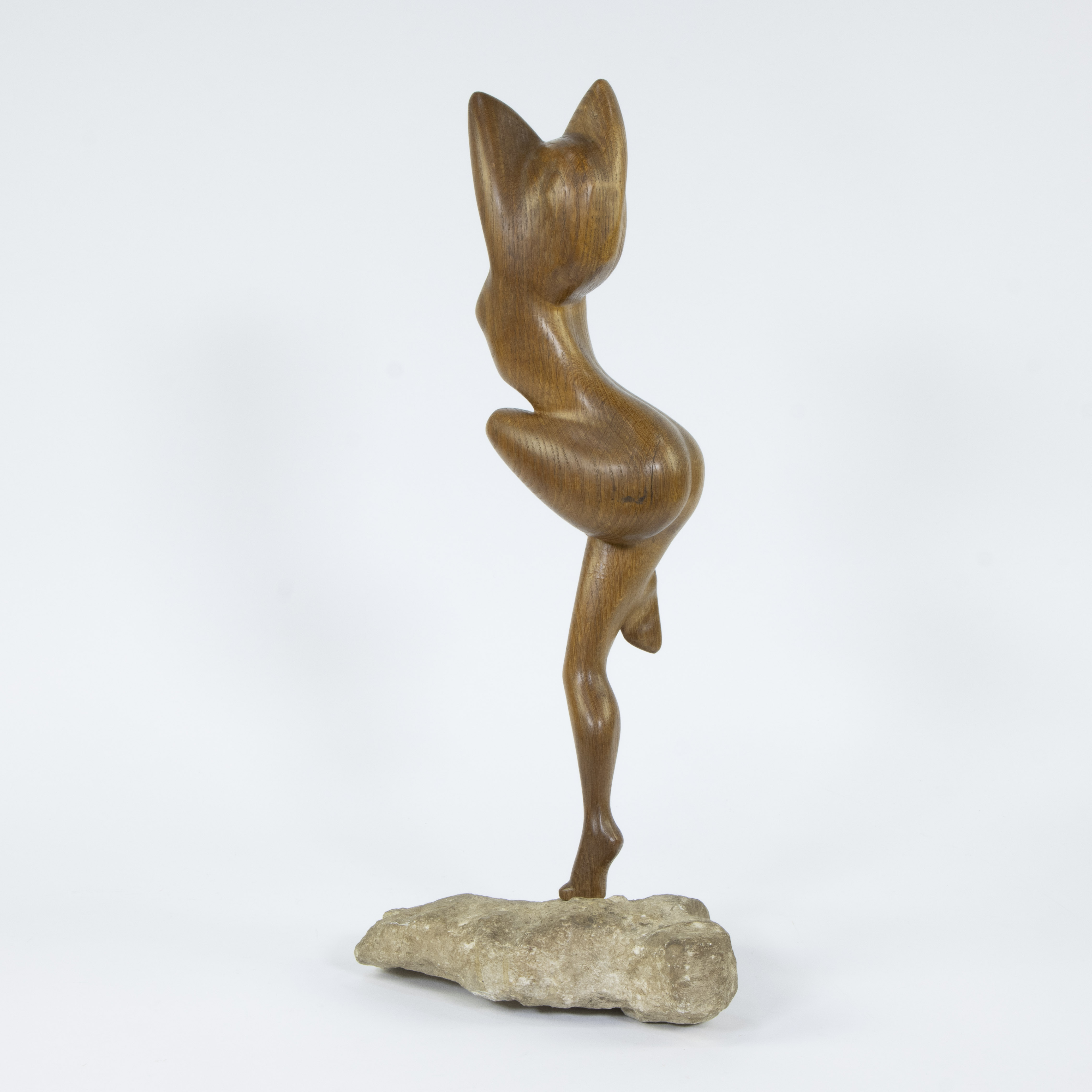 Wooden sculpture of a nude on stone plinth, signed Vermeulen and dated '70 - Image 2 of 5