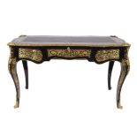 A fine Louis XV style lacquered bureau plat, decorated with gilt bronze mounts