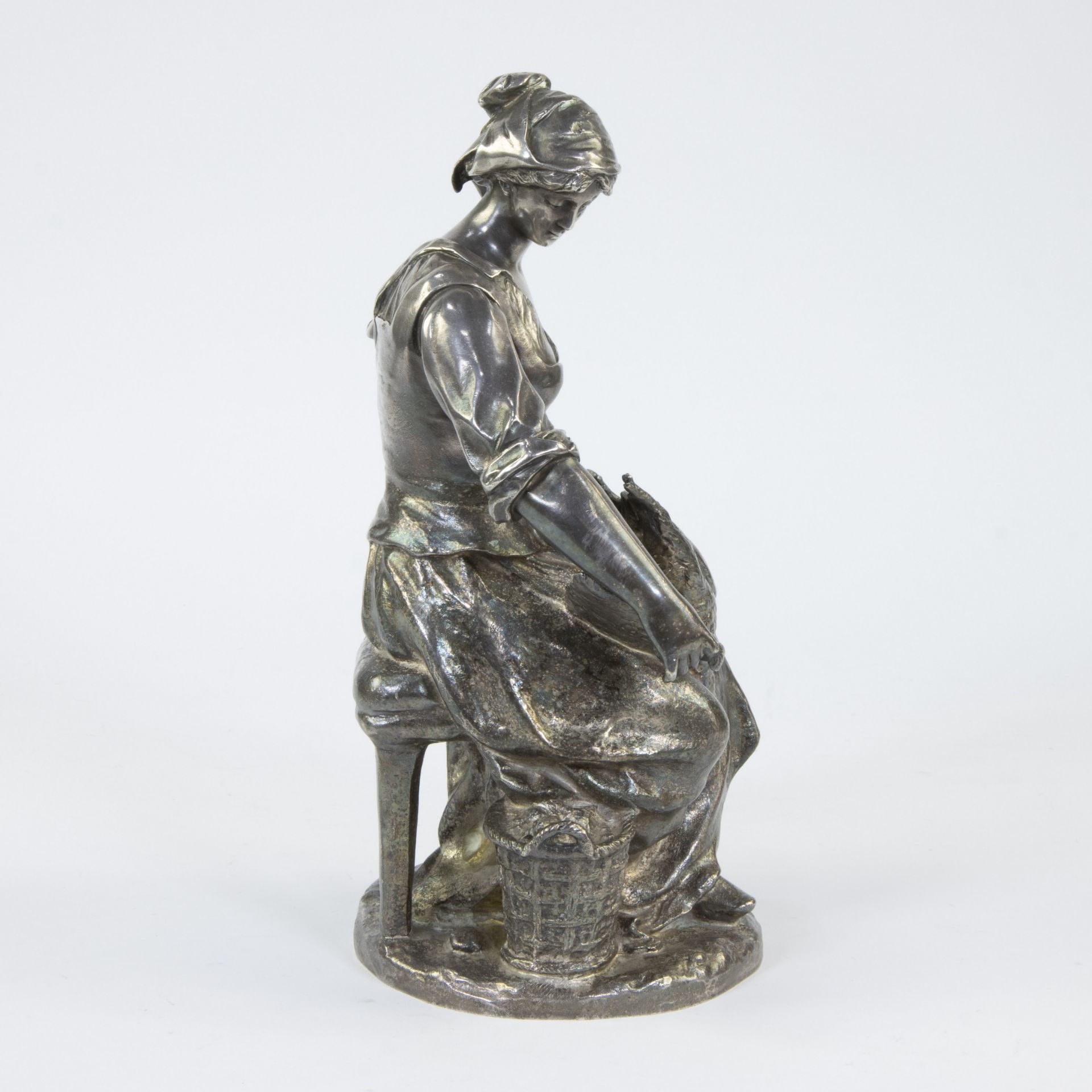 Ernest DAME (1845-1920), sculpture in silver-plated bronze The plumes of catch, signed and with foun - Bild 4 aus 6