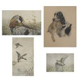 Léon DANCHIN (1887-1938), lot of 4 etchings with animals, signed