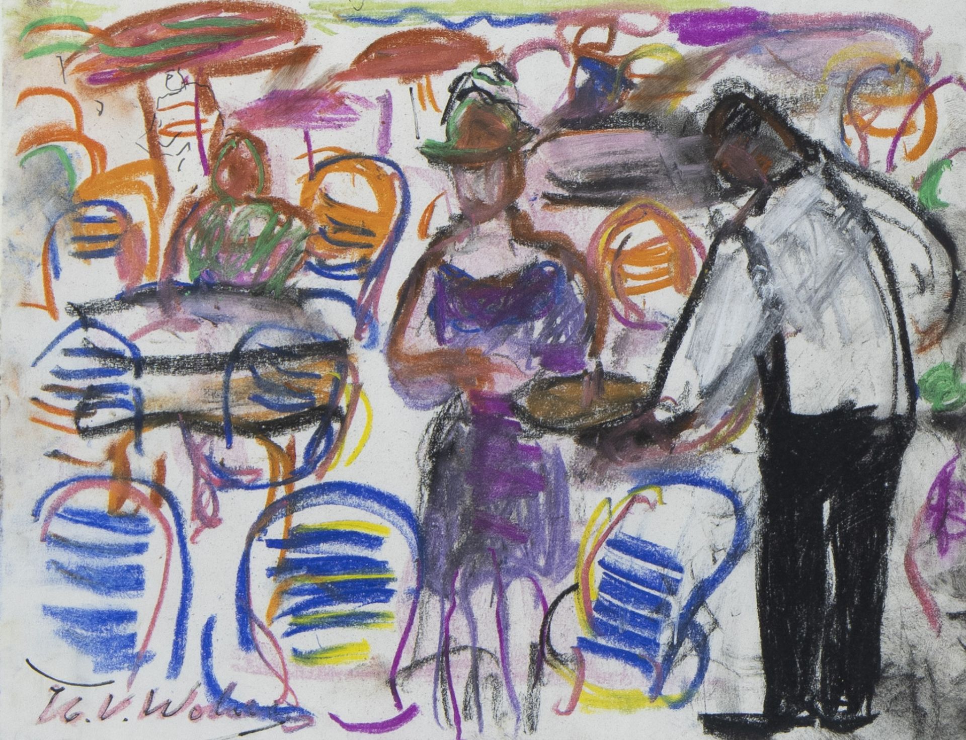 Henri Victor WOLVENS (1896-1977), mixed media on paper The terrace, signed
