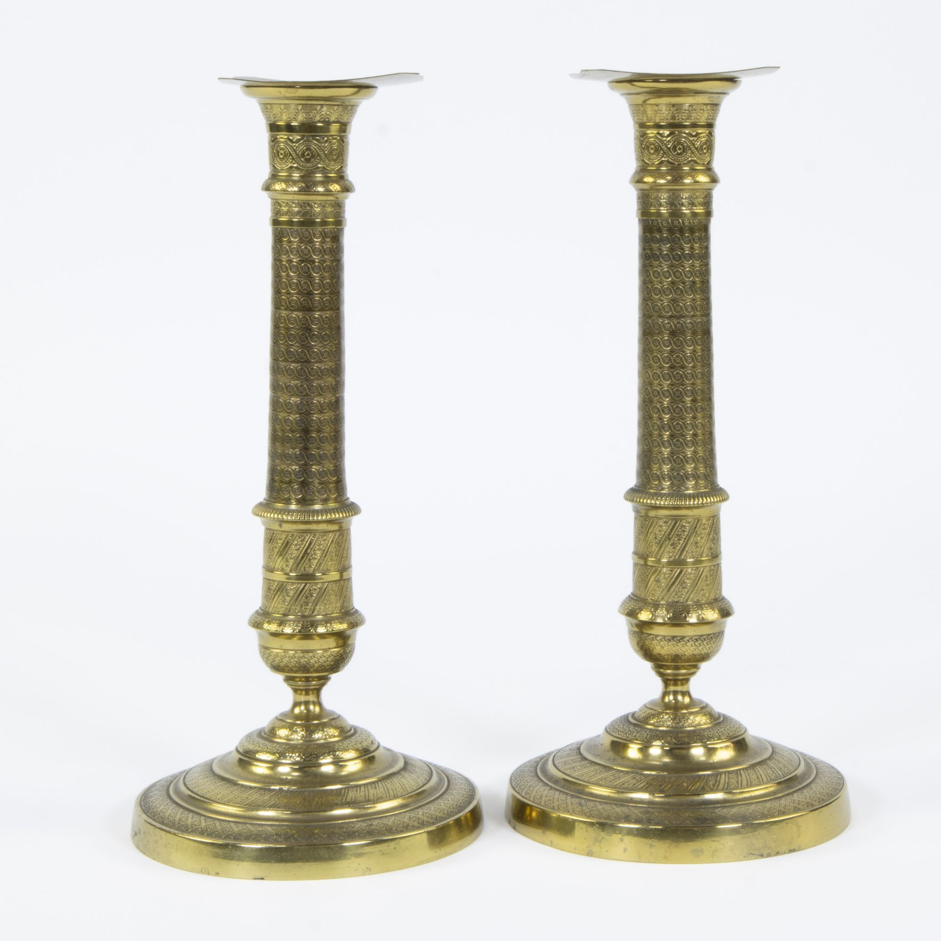 Pair of gilded brass candlesticks Charles X - Bild 3 aus 4