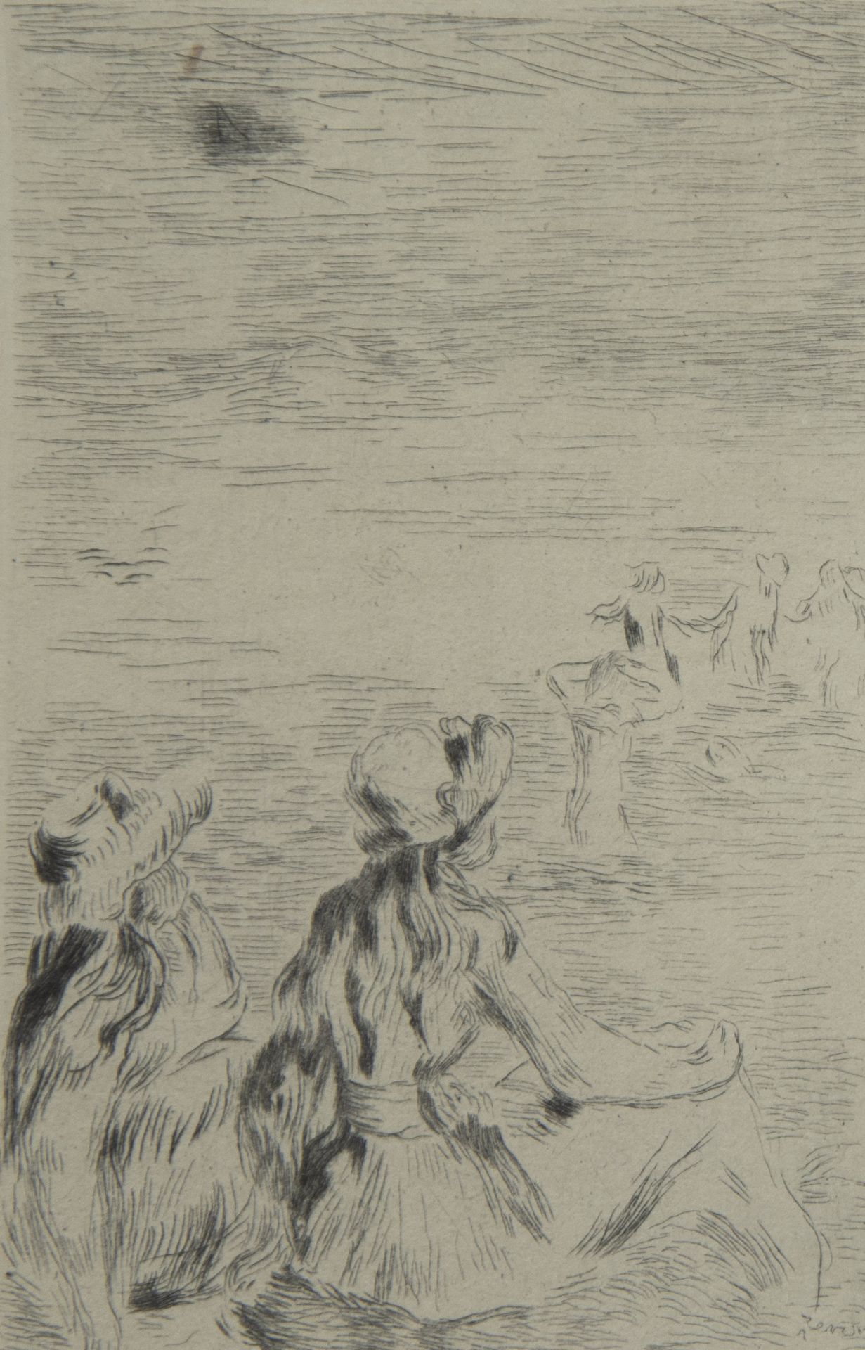 Etching On the beach, signed in the plate Renoir