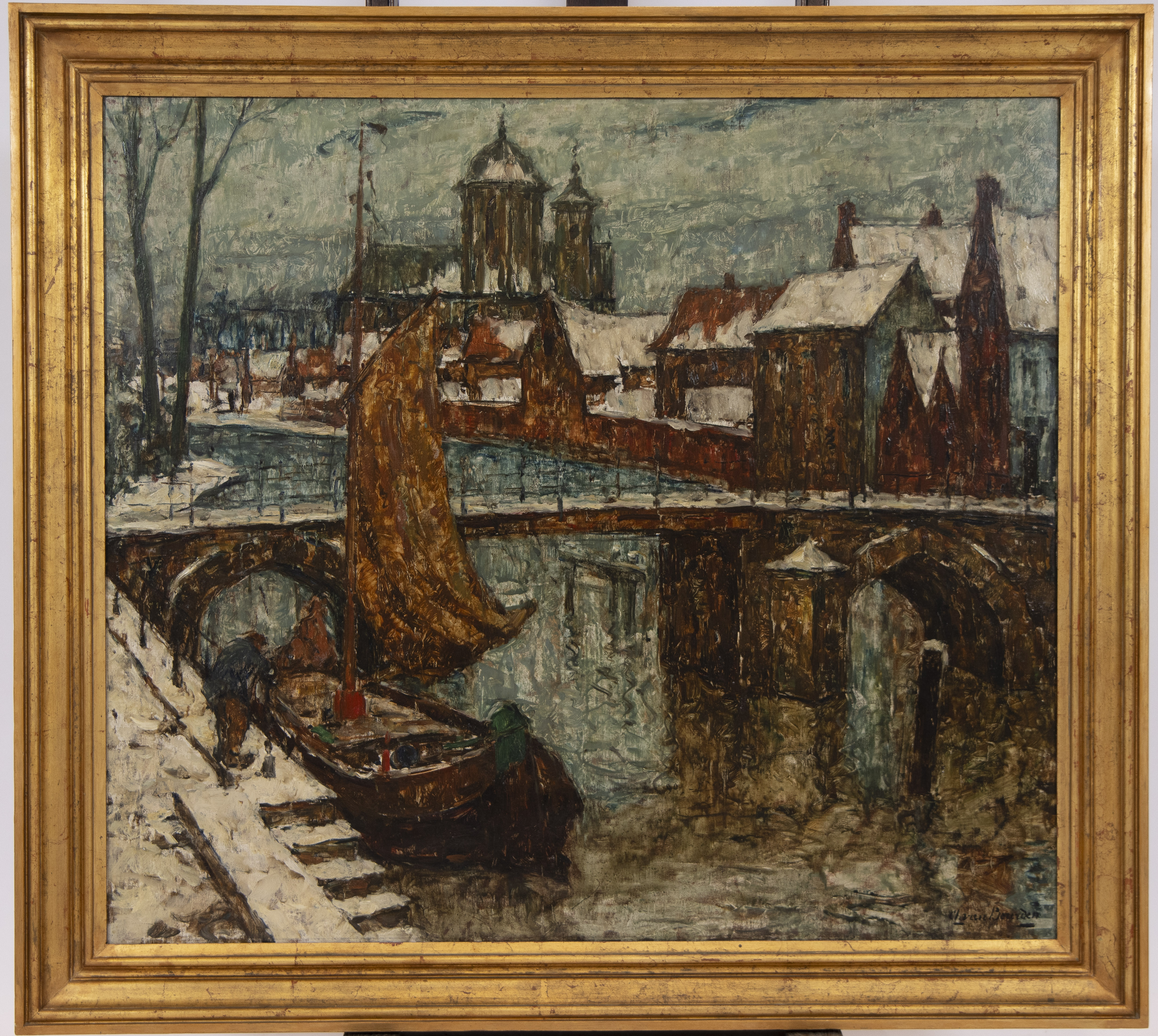 Alphonse II VAN BEURDEN (1878-1961), oil on canvas animated canal view, signed - Image 2 of 4