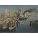 Marcel STOBBAERTS (1899-1979), oil on hardboard Eastern harbour view, signed