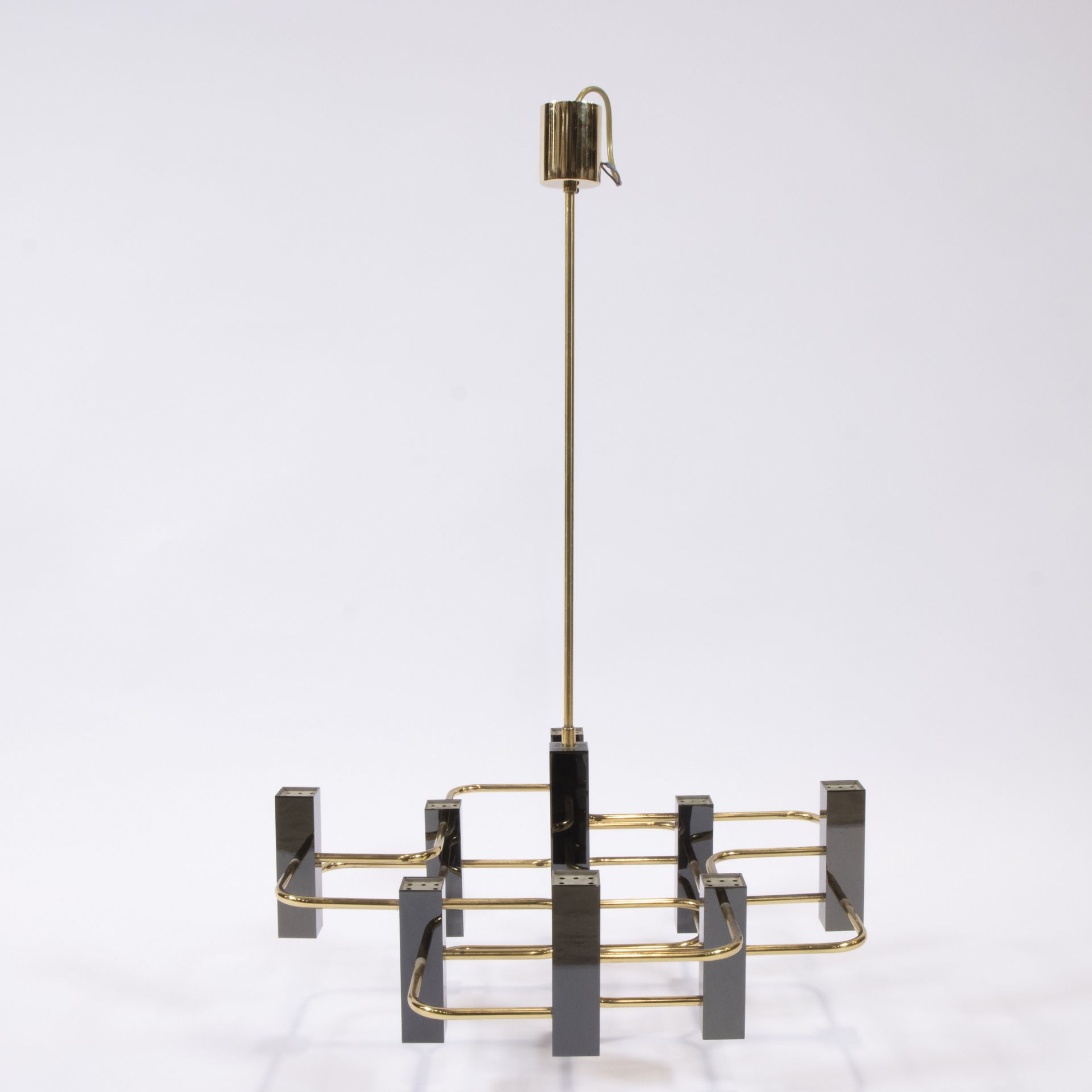 Mid-century modernist chandelier by Gaetano Sciolari for Boulanger, gunmetal and brass, 1970s, with - Bild 6 aus 6