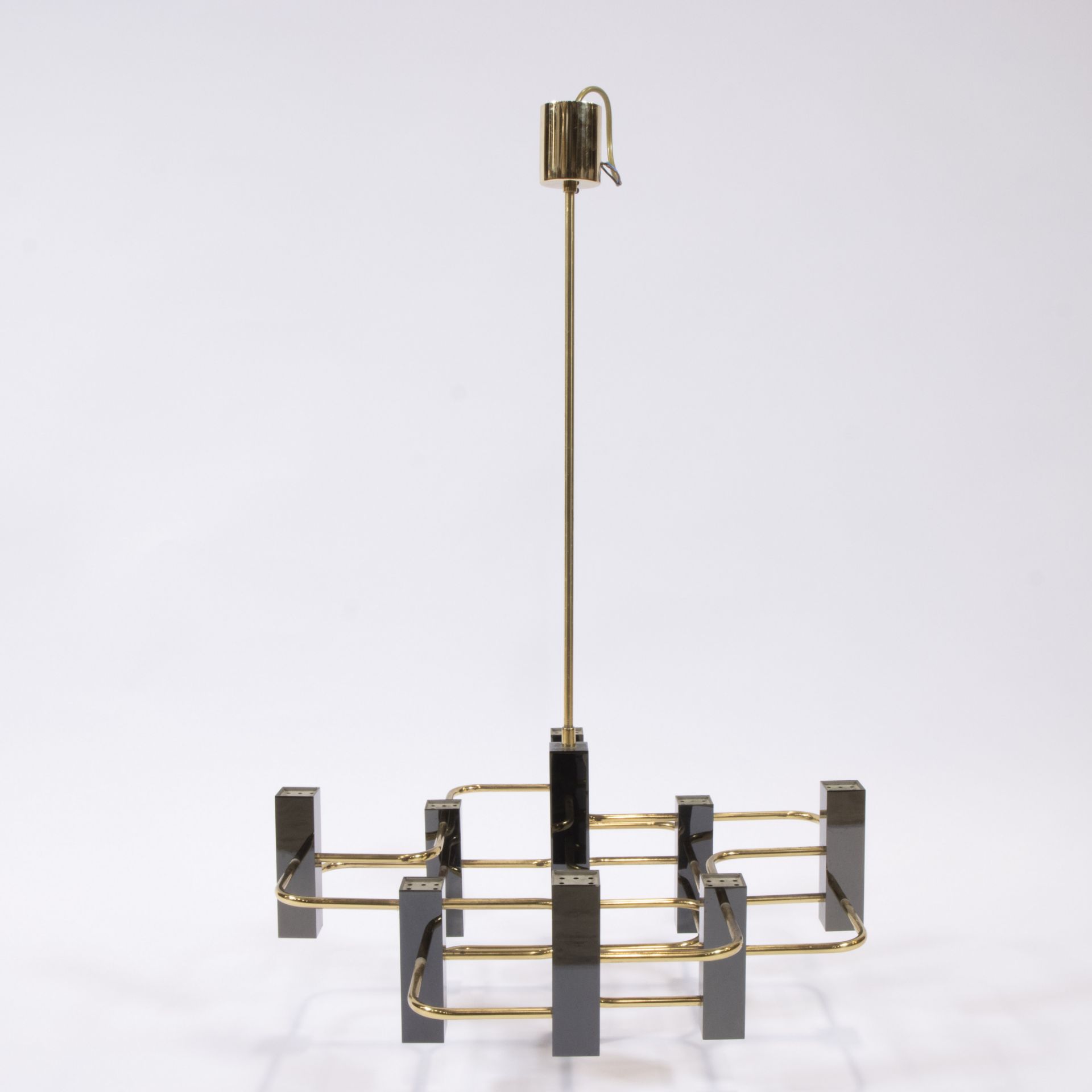 Mid-century modernist chandelier by Gaetano Sciolari for Boulanger, gunmetal and brass, 1970s, with - Image 6 of 6