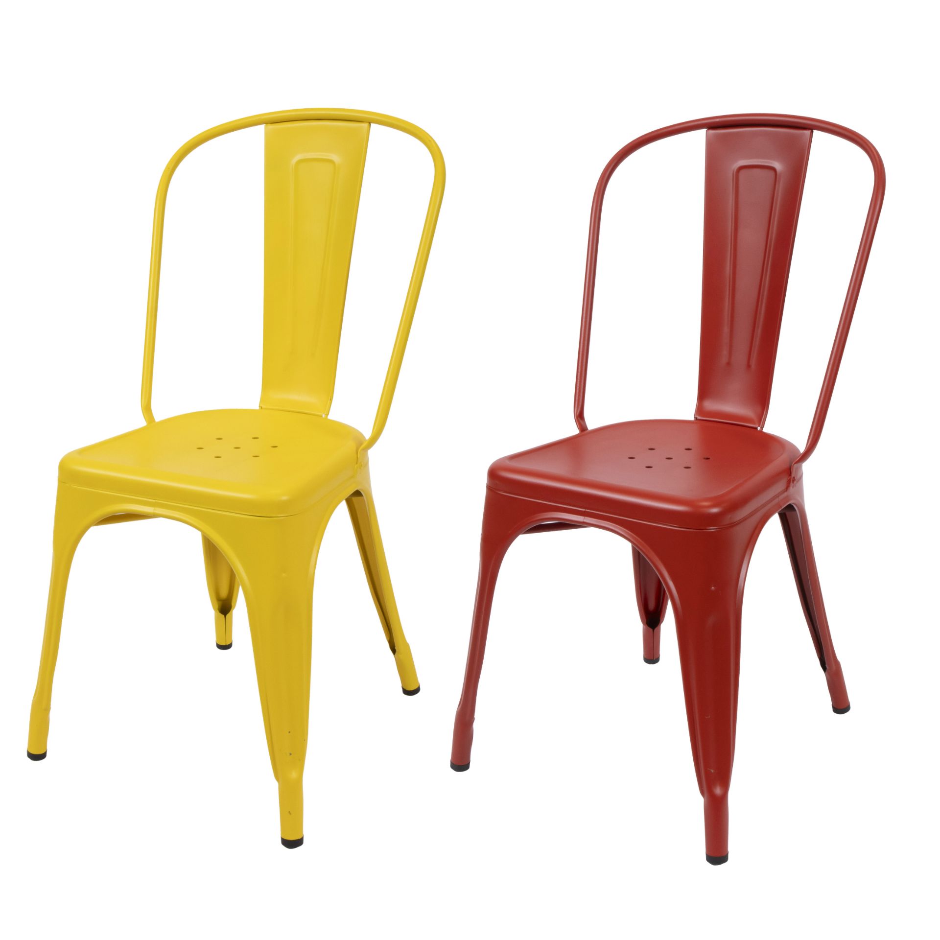2 original Tolix chairs, yellow and red, les couleurs Le Corbusier, marked