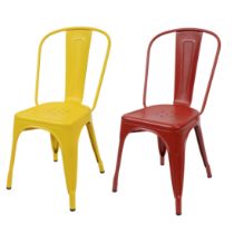 2 original Tolix chairs, yellow and red, les couleurs Le Corbusier, marked