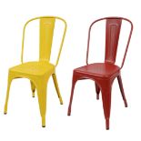 2 original Tolix chairs, yellow and red, les couleurs Le Corbusier, marked