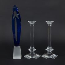 Val Saint Lambert, pair of crystal candelabras and Madonna