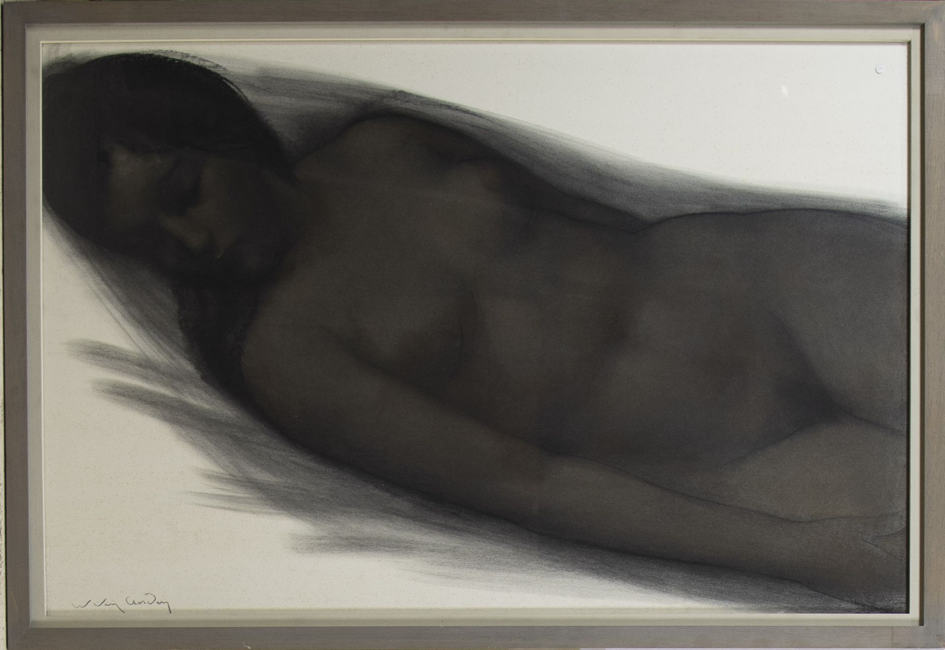 Willem AERDEN VAN (1912-?), charcoal Reclining nude, signed - Image 2 of 3