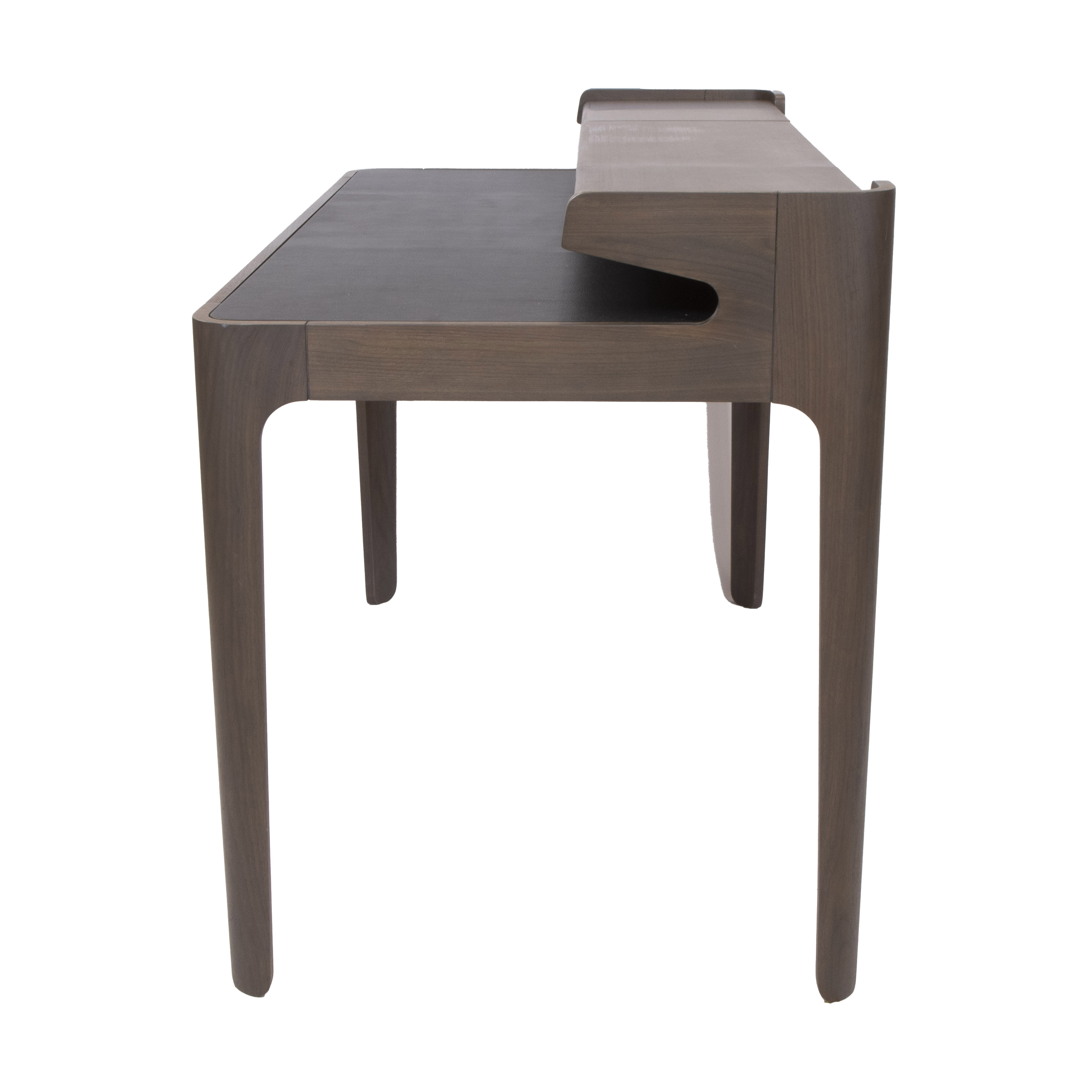 Exclusive desktop Zeke desk, designed by designer Simon Pengelly, wallnut and black leather top - Image 3 of 5