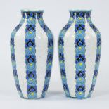 A pair of Boch Keramis Art Deco vases with polychrome floral 'Rosette' decor and crackle glaze, D704