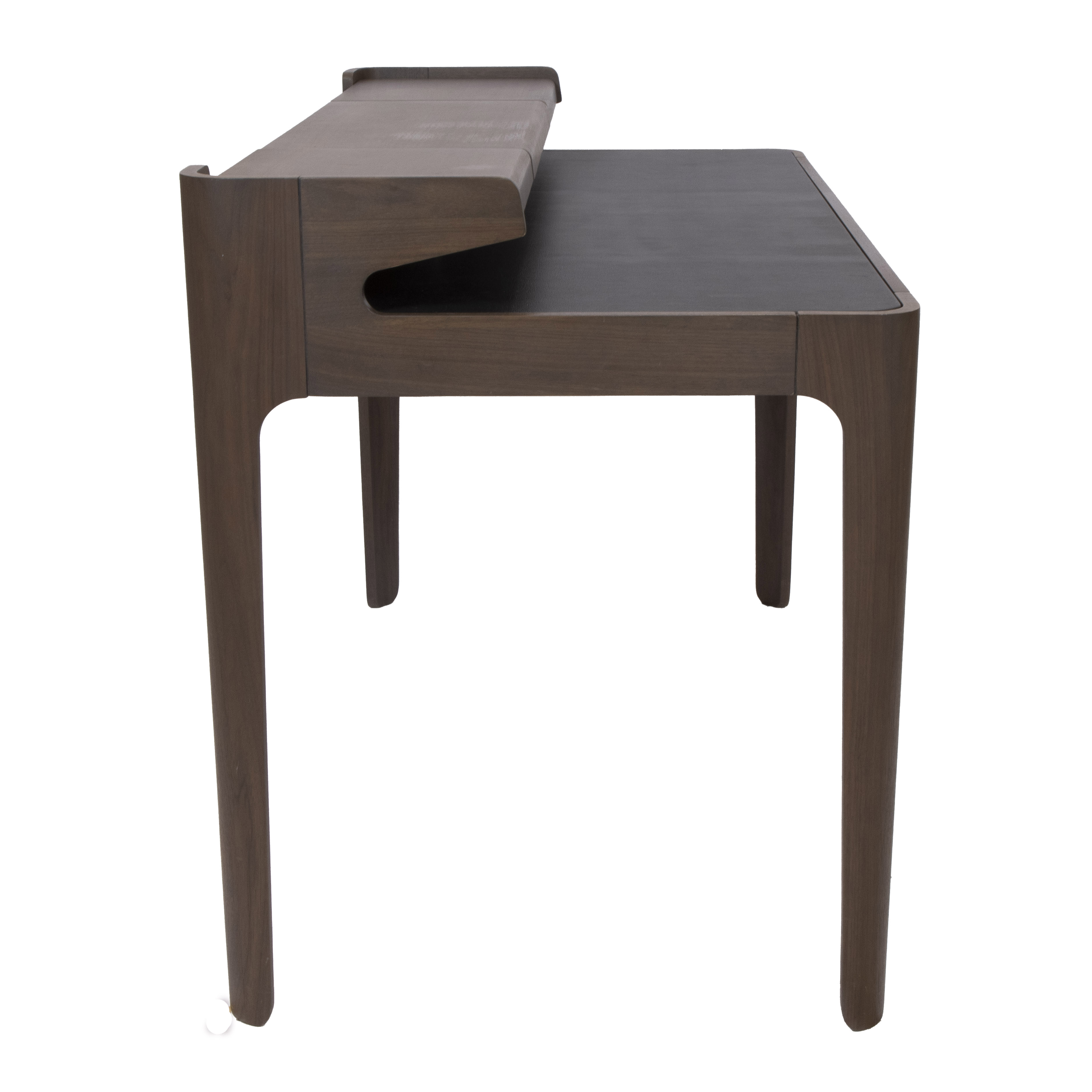 Exclusive desktop Zeke desk, designed by designer Simon Pengelly, wallnut and black leather top - Image 5 of 5