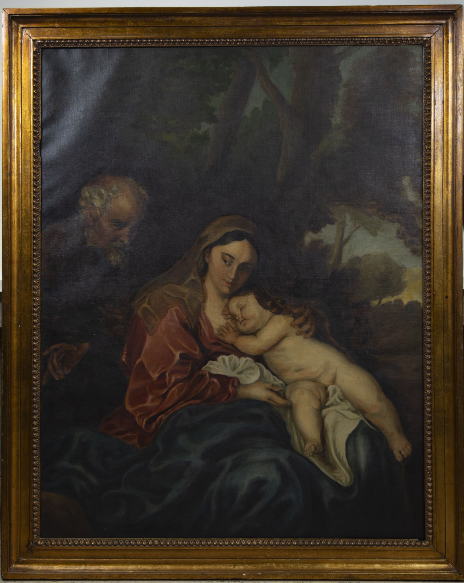 19th century oil on canvas The holy family rests during flight to Egypt, after Anton Van Dyck - Image 2 of 4