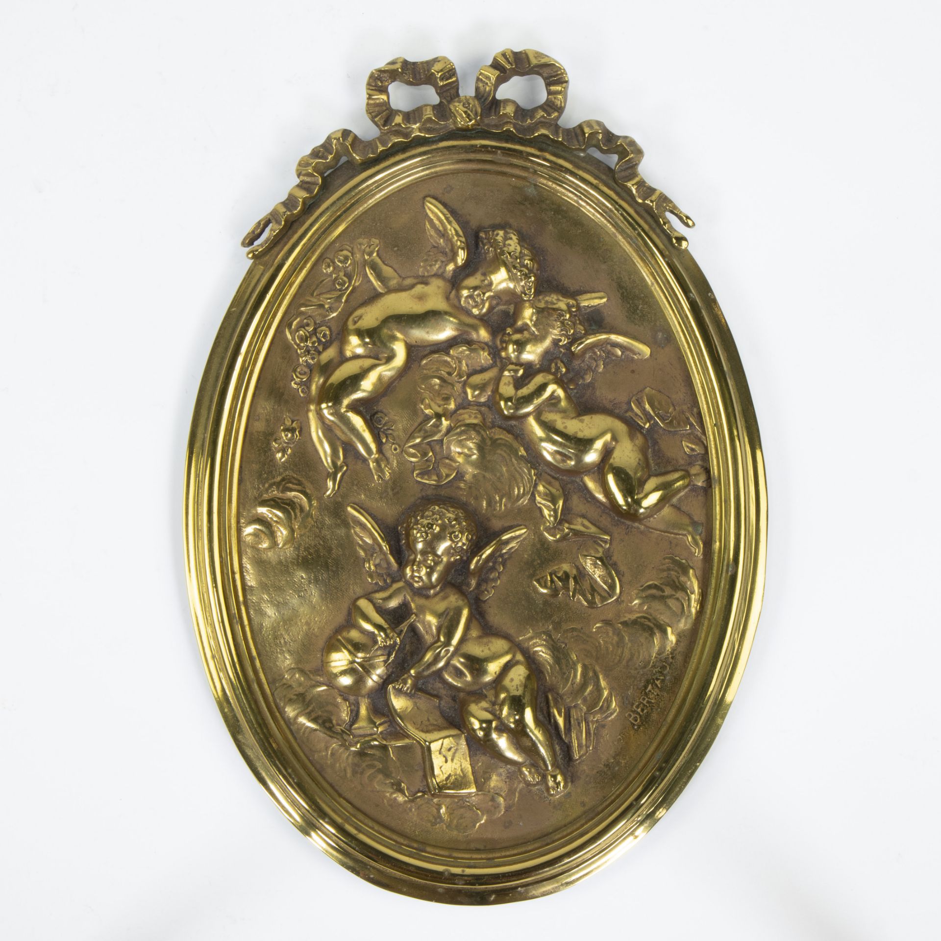 Léon BERTAUX (1827-1915), gilded bronze plaque 'Allégorie de l'Astronomie avec putti', signed