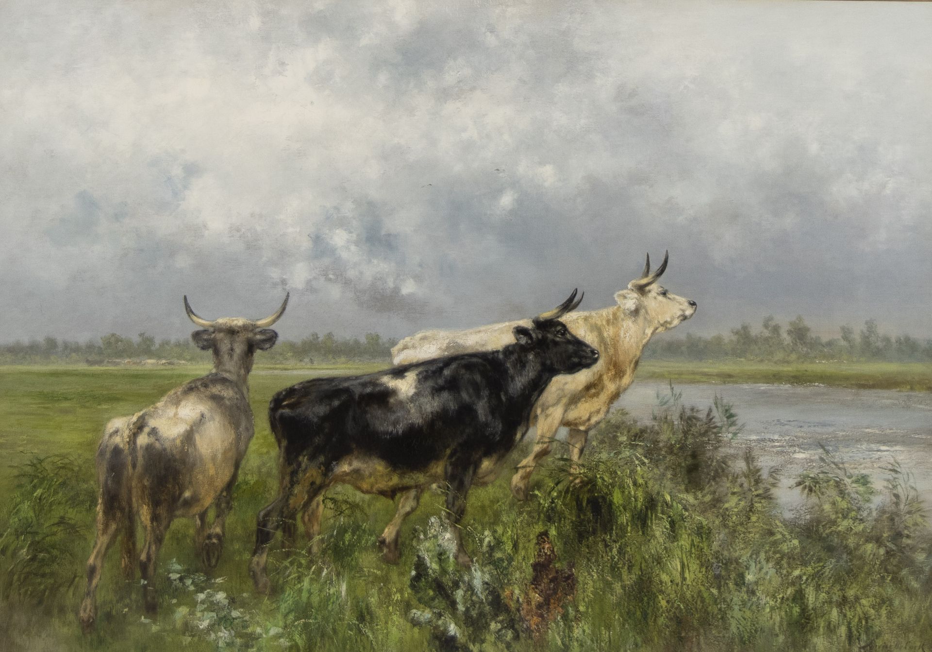 Xavier DE COCK (1818-1896), oil on canvas Vaches au bord de la Lys (1891), signed and dated 1891